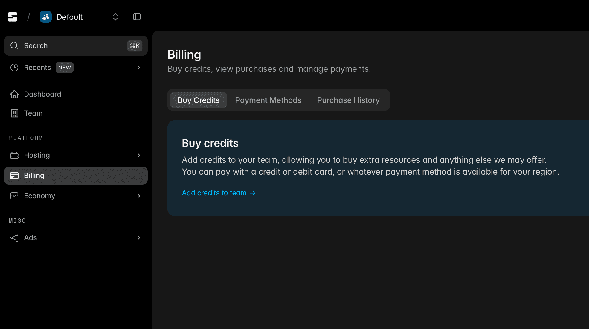Altare Credits Interface